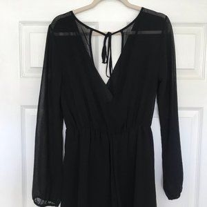 LBD! Black Deep V Neck Plunge & Long Sleeves Playsuit Romper - Size 8